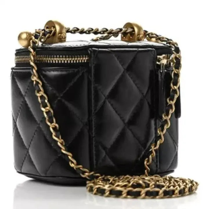 Calfskin Quilted Mini Perfect Fit Vanity Case With Chain Black
