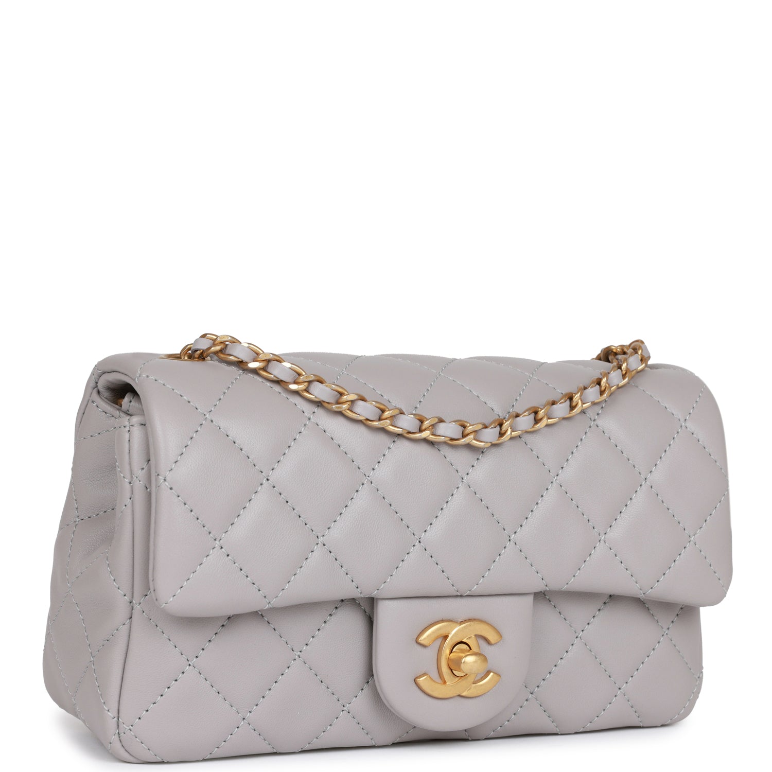 Pearl Crush Mini Rectangular Flap Bag Light Grey Lambskin Antique Gold Hardware