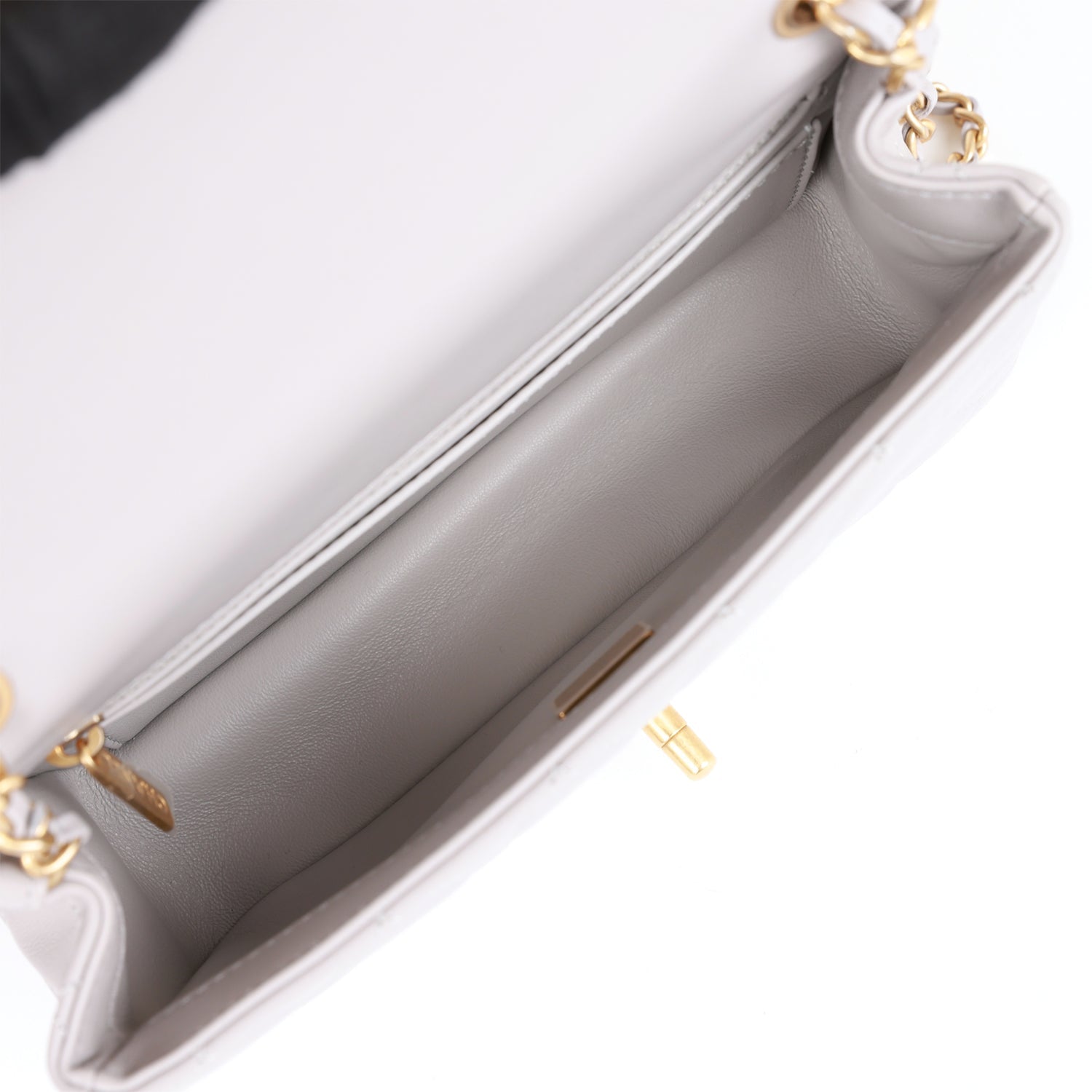 Pearl Crush Mini Rectangular Flap Bag Light Grey Lambskin Antique Gold Hardware