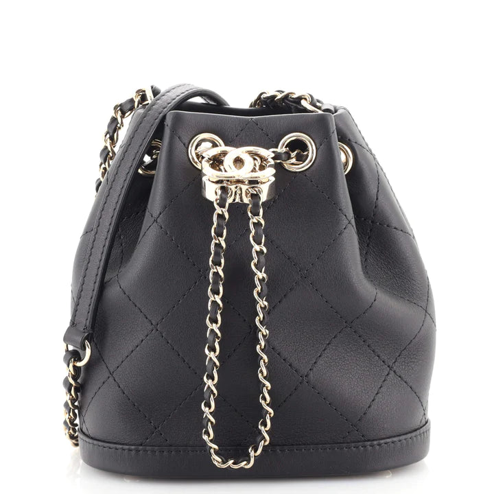 CC Drawstring Bucket Bag Quilted Calfskin Mini