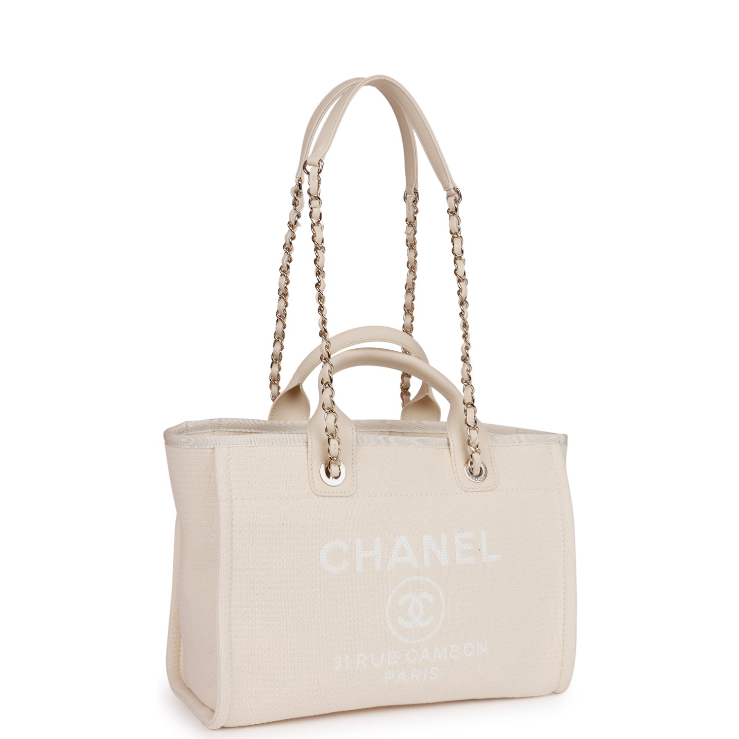 Small Deauville Shopping Bag White Boucle Light Gold Hardware