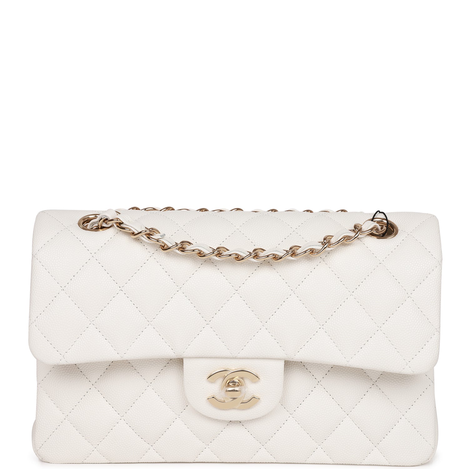 Ch**el Small Classic Double Flap White Caviar Light Gold Hardware