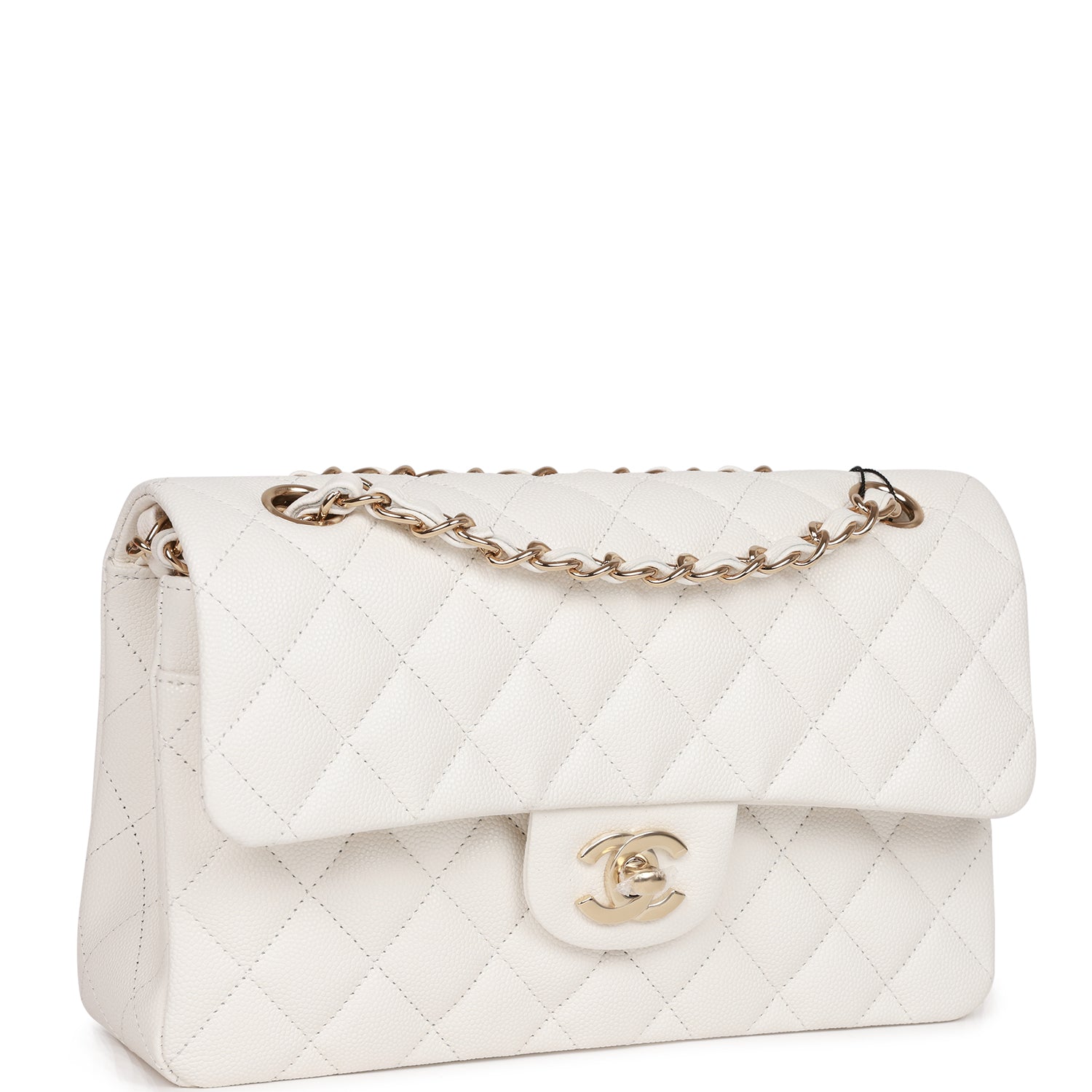 Ch**el Small Classic Double Flap White Caviar Light Gold Hardware