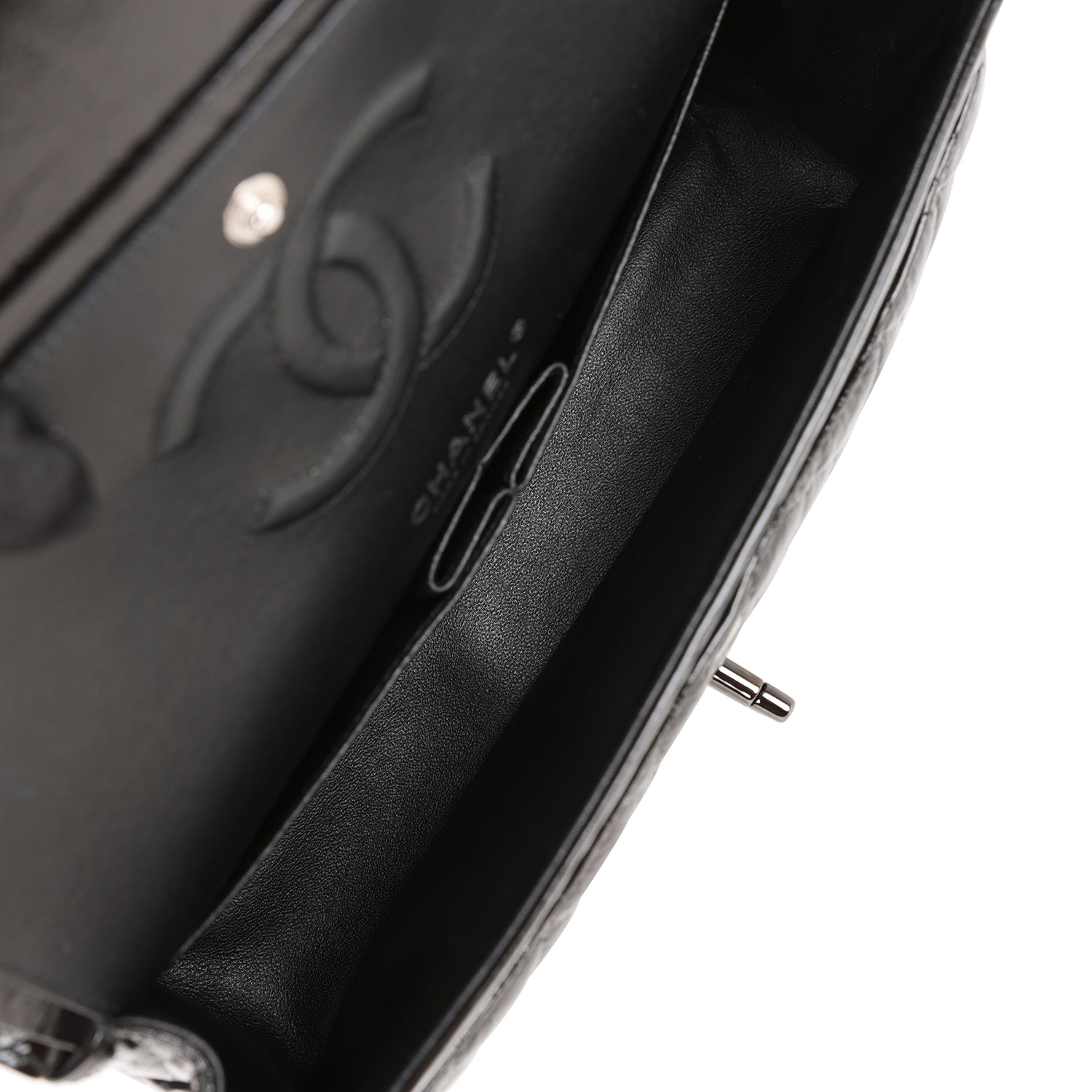 Ch**el Medium Classic Double Flap Bag SO Black Crumpled Calfskin Black Hardware