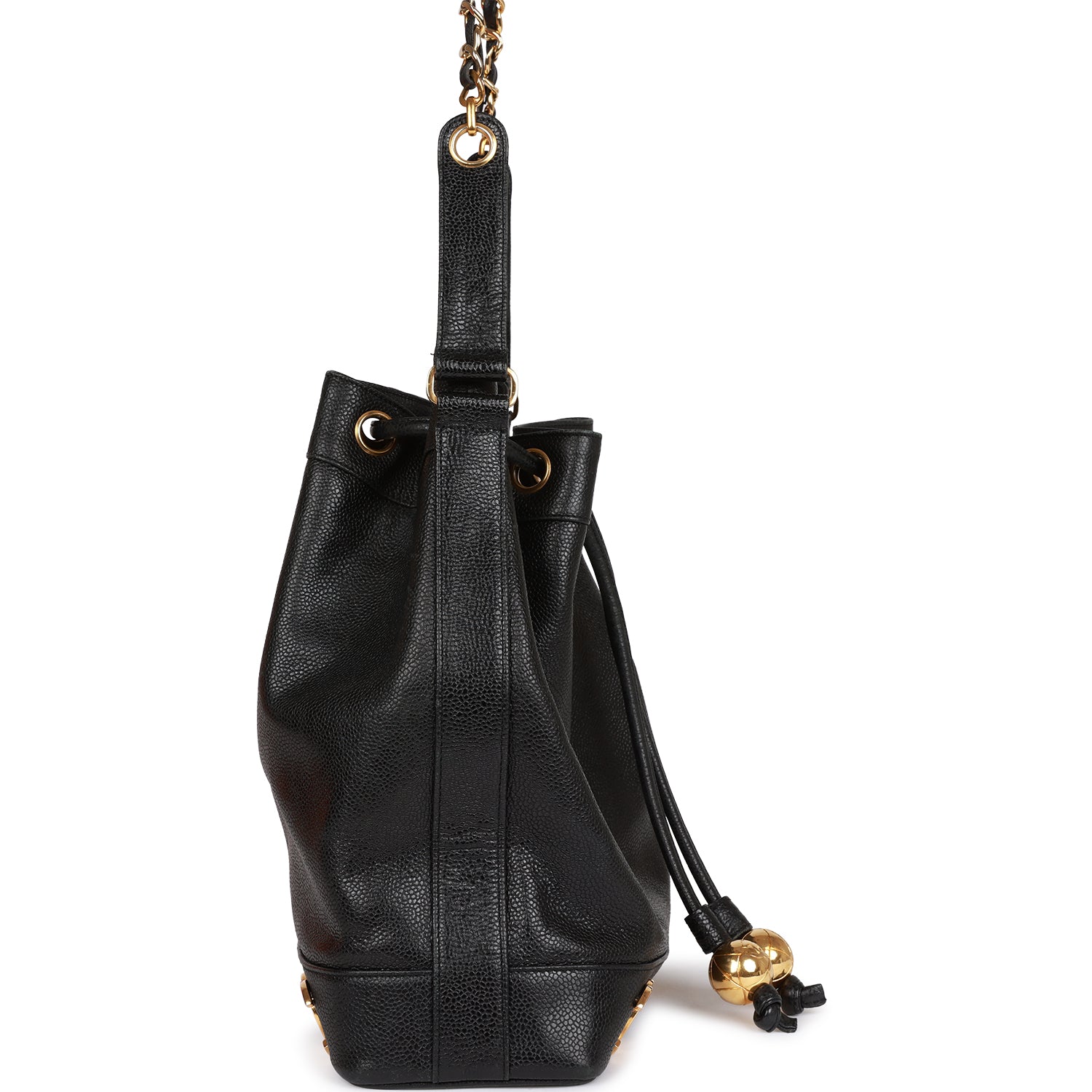 CC Bucket Bag Black Caviar Gold Hardware