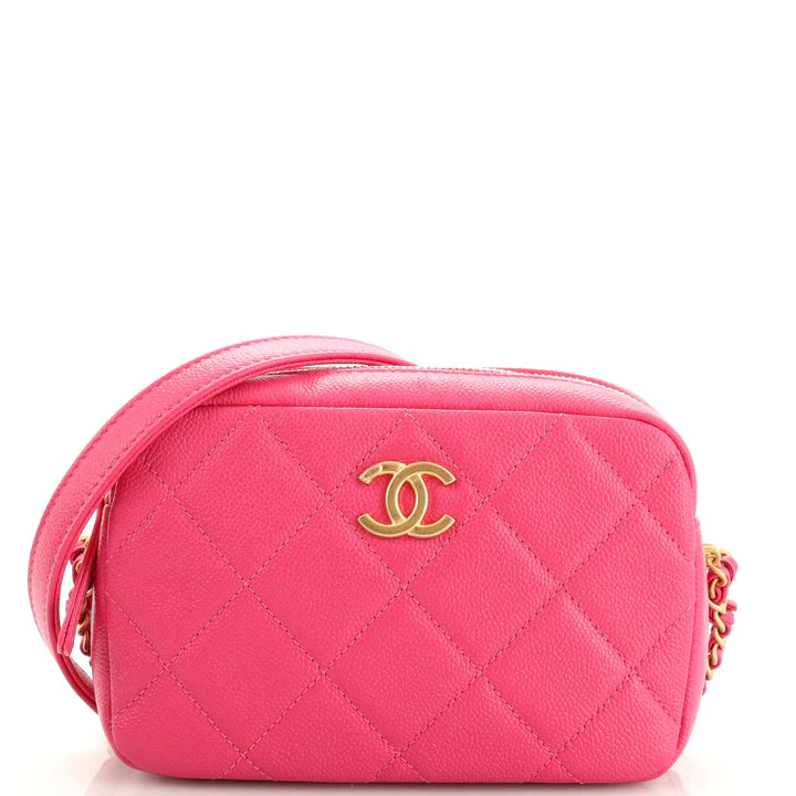 Chain Melody Camera Bag Quilted Caviar Small