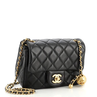 Ch**el Pearl Crush Square Flap Bag Quilted Lambskin Mini
