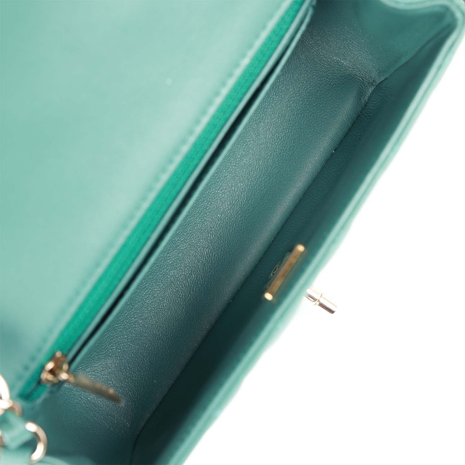 Mini Rectangular Flap Bag Green Lambskin Light Gold Hardware