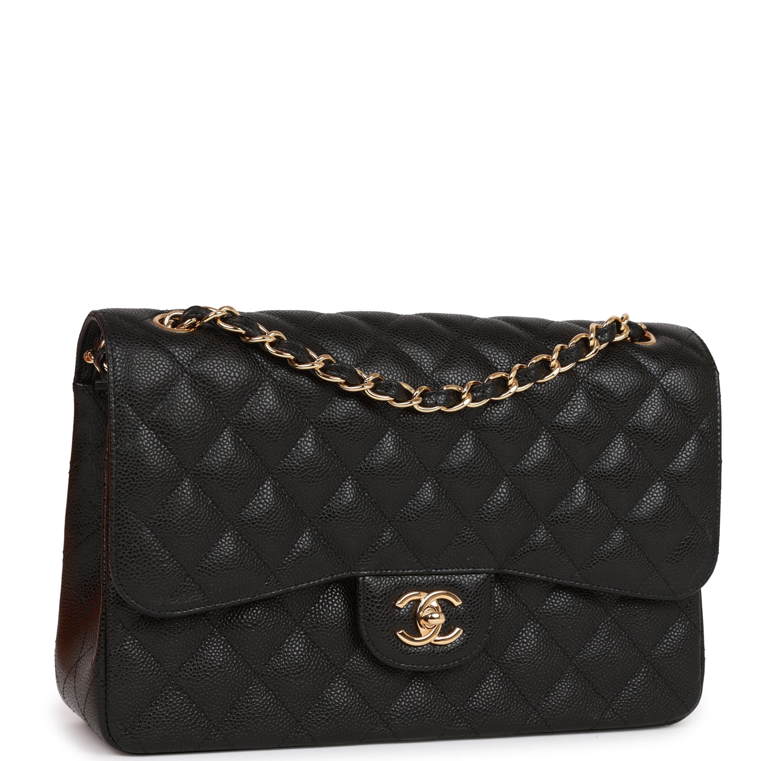 Ch**el Jumbo Classic Double Flap Bag Black Caviar Gold Hardware