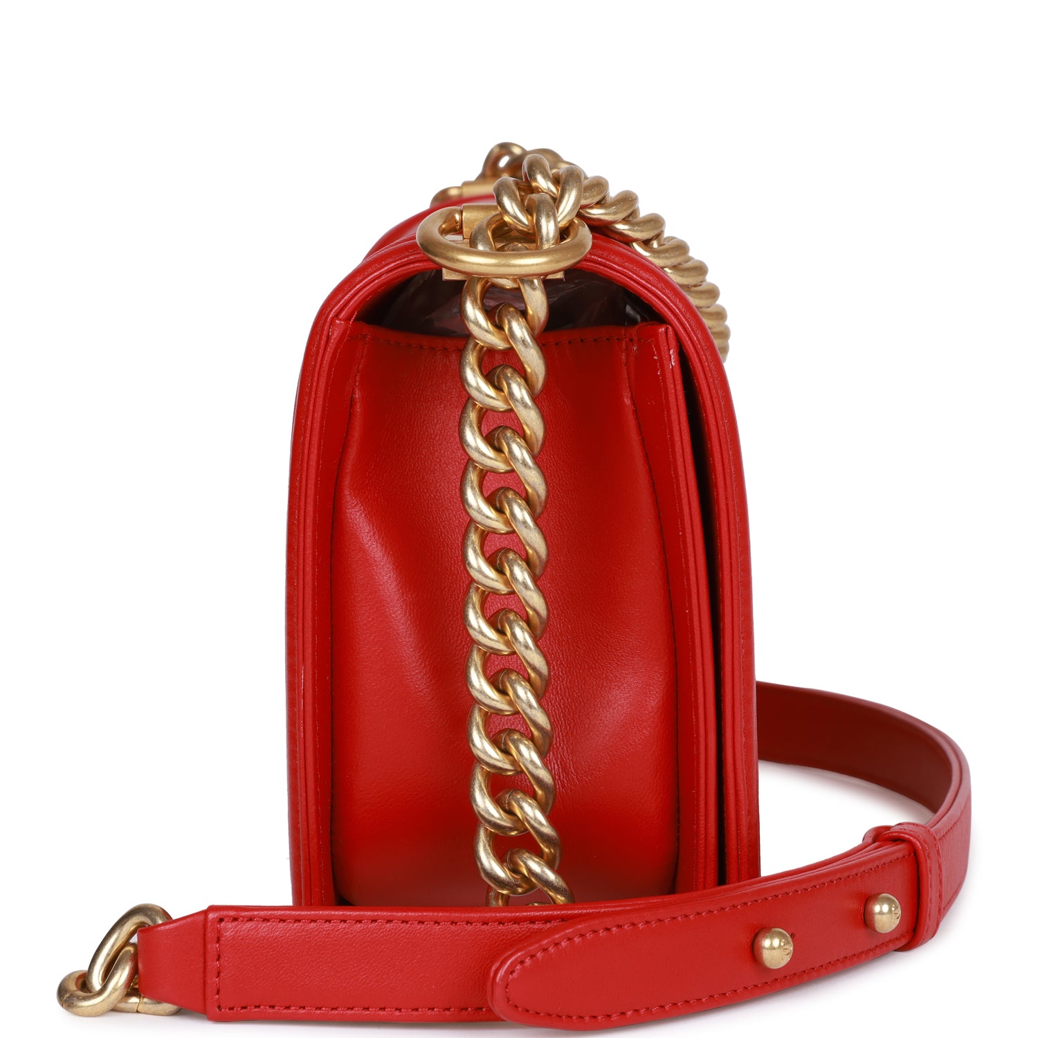 Medium Boy Bag Red Lambskin Antique Gold Hardware