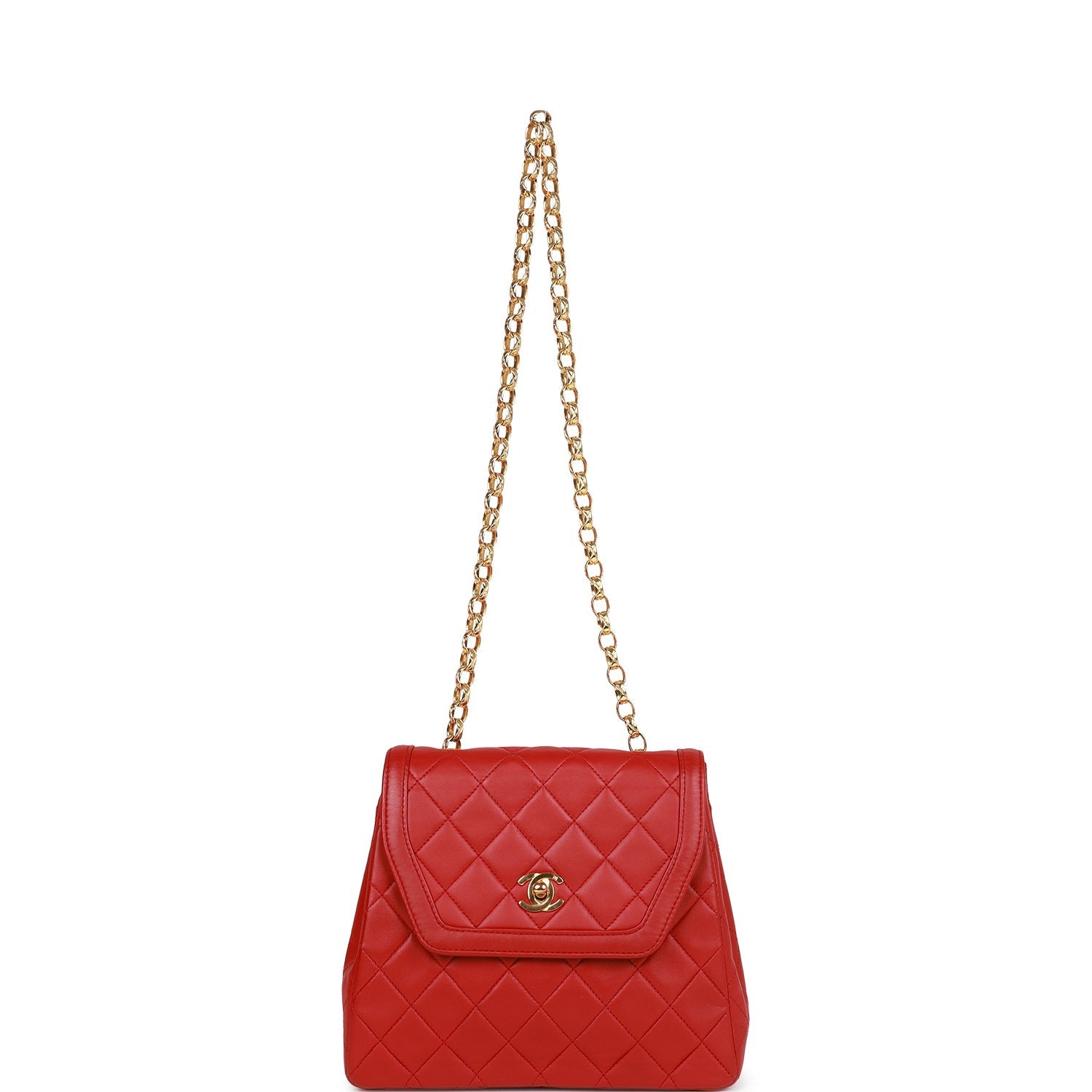 Ch**el Trapeze Flap Bag Red Lambskin Gold Hardware