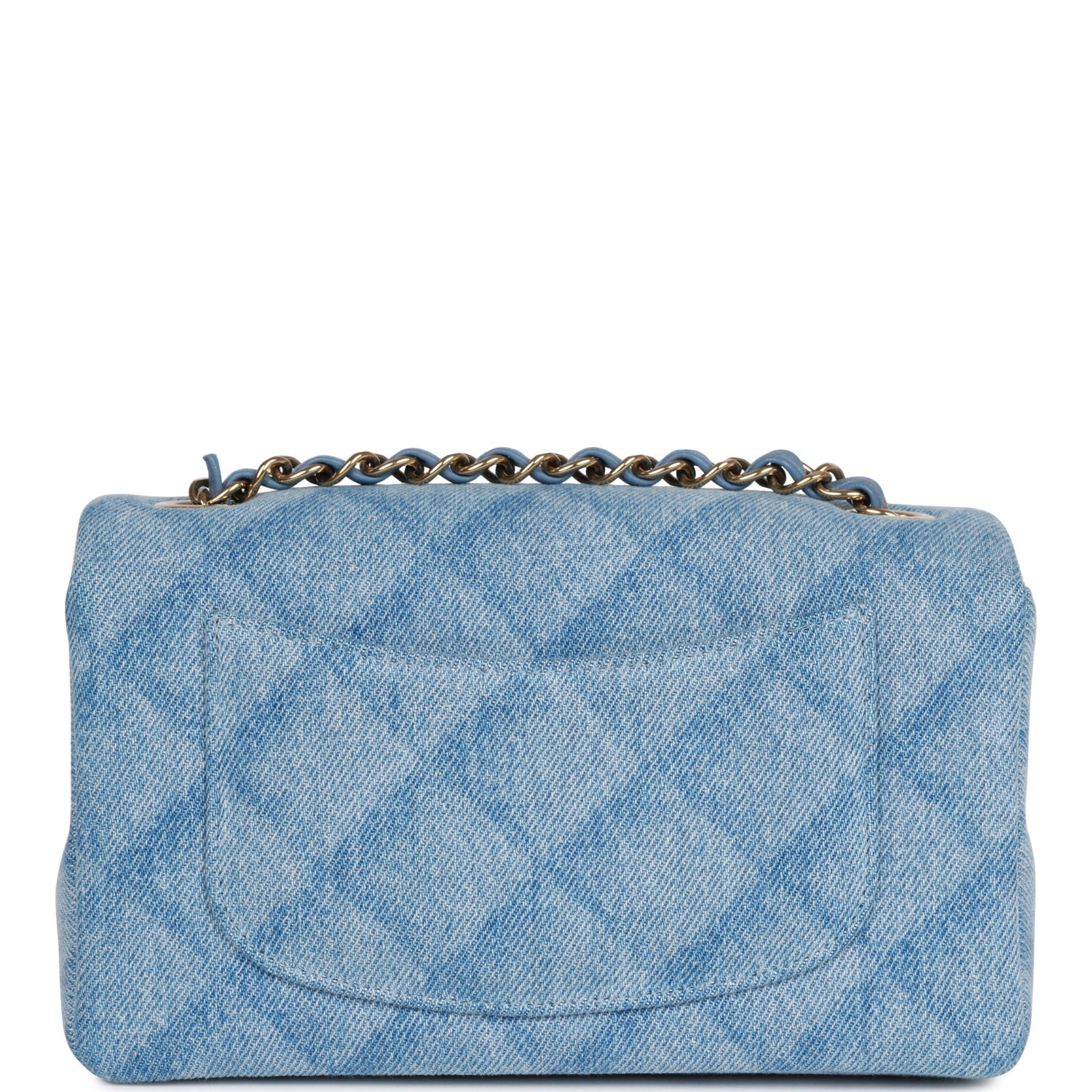 Blue Quilted Denim Rectangular Mini Flap Bag Gold Hardware