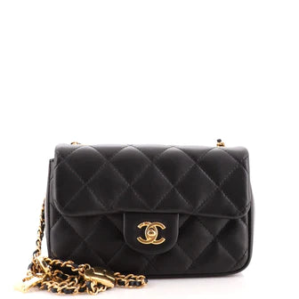 Ch**el Heart Charms Flap Bag Quilted Lambskin Mini