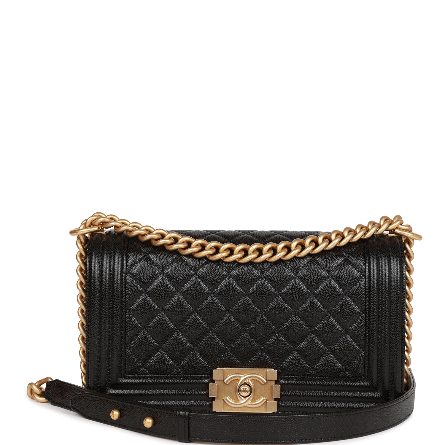 Ch**el Medium Boy Bag Black Caviar Antique Gold Hardware