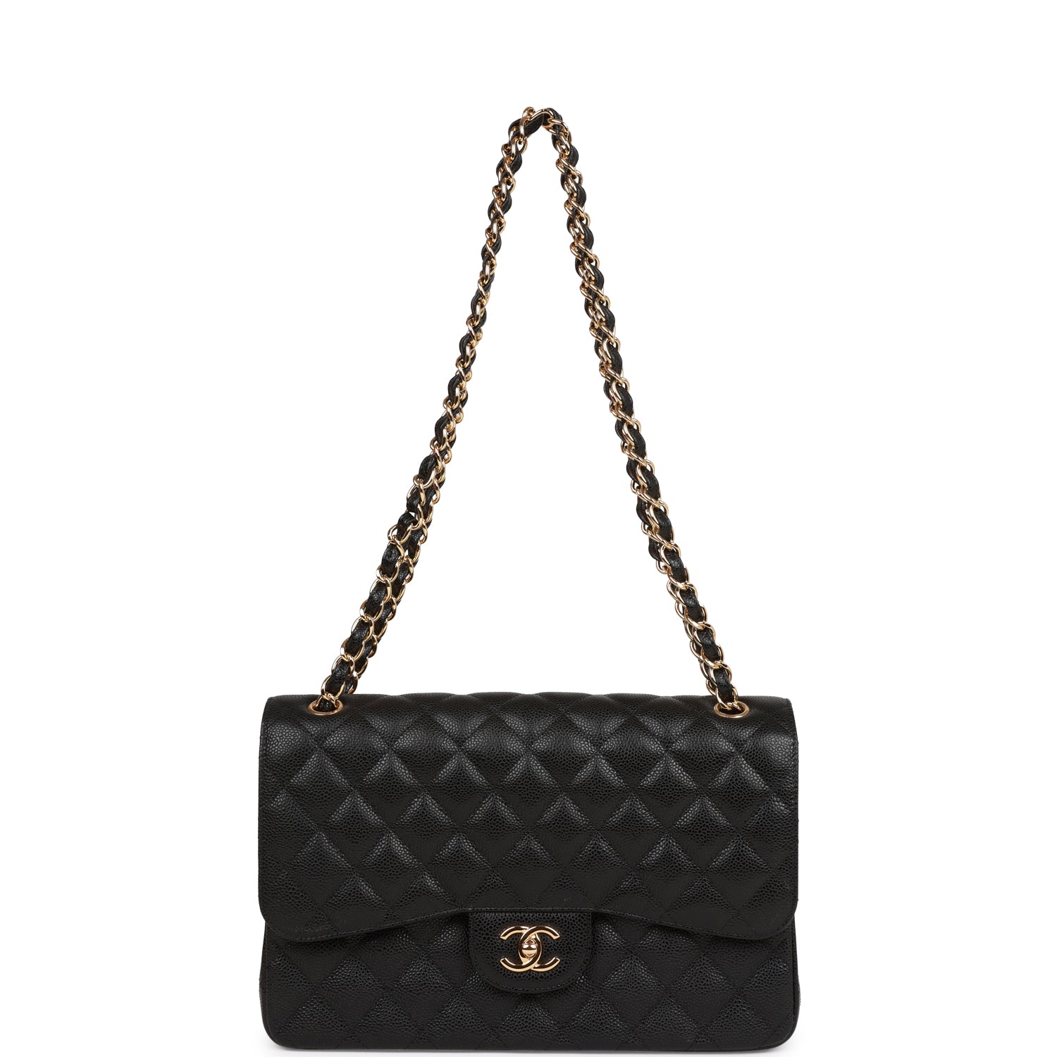 Ch**el Jumbo Classic Double Flap Bag Black Caviar Gold Hardware