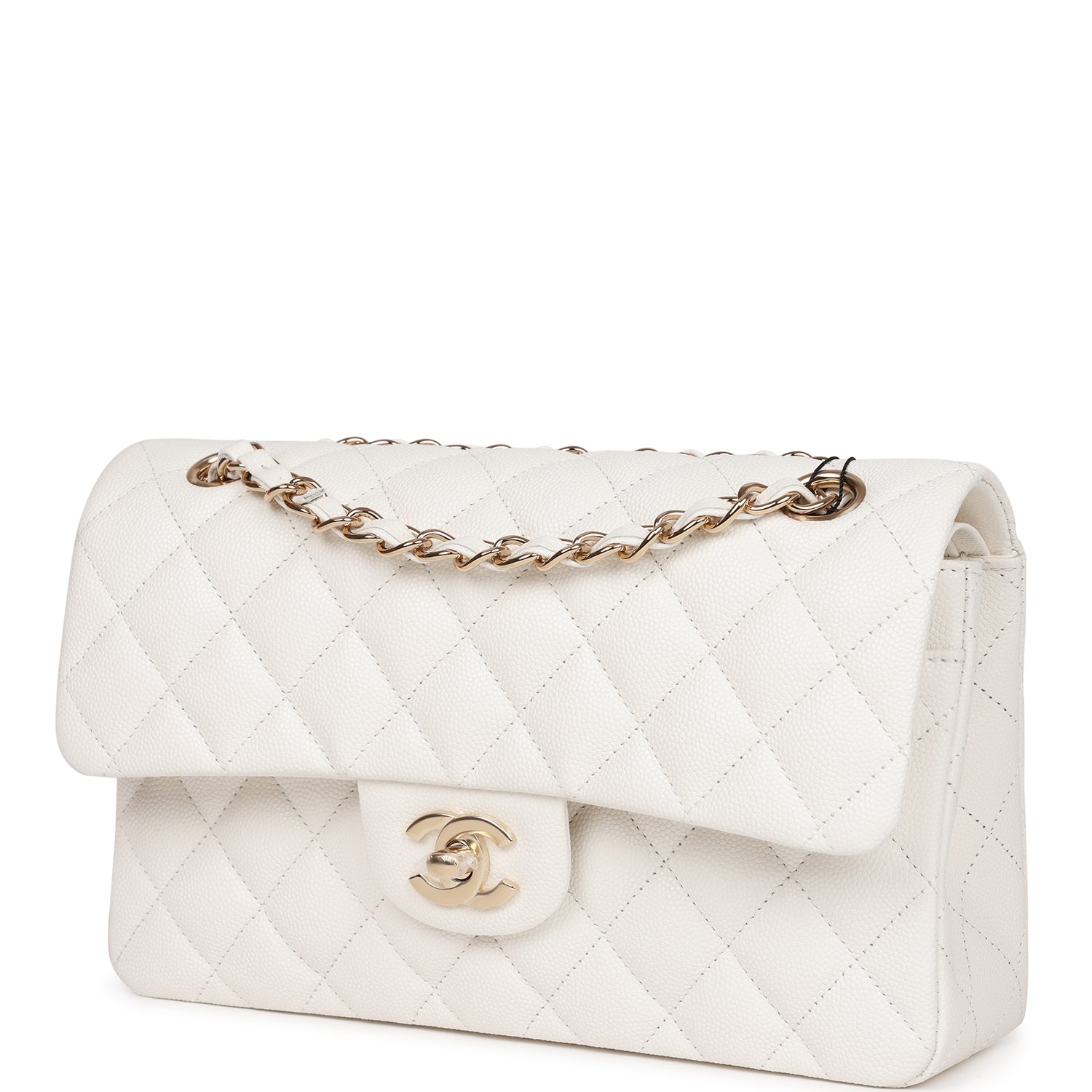Ch**el Small Classic Double Flap White Caviar Light Gold Hardware