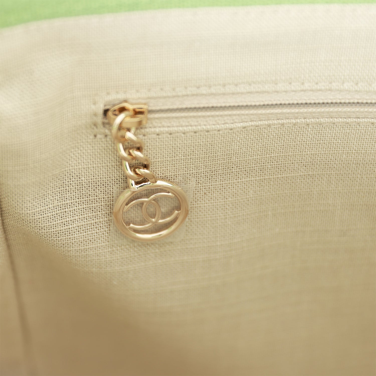 Small Deauville Shopping Bag Green Boucle Light Gold Hardware