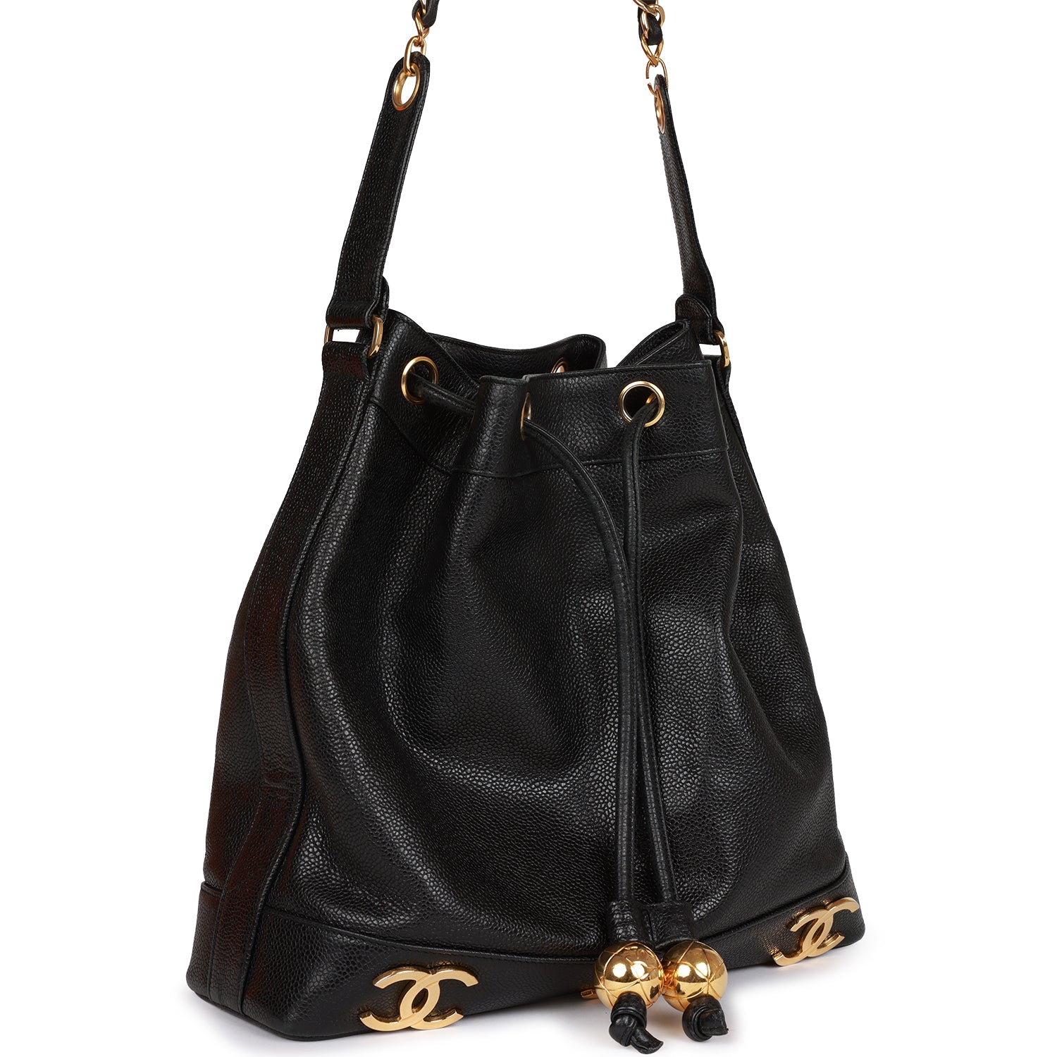 CC Bucket Bag Black Caviar Gold Hardware
