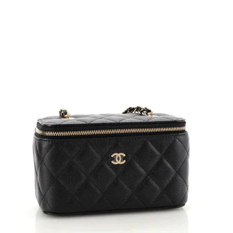 Ch**el Classic Vanity Case with Chain Quilted Caviar Small