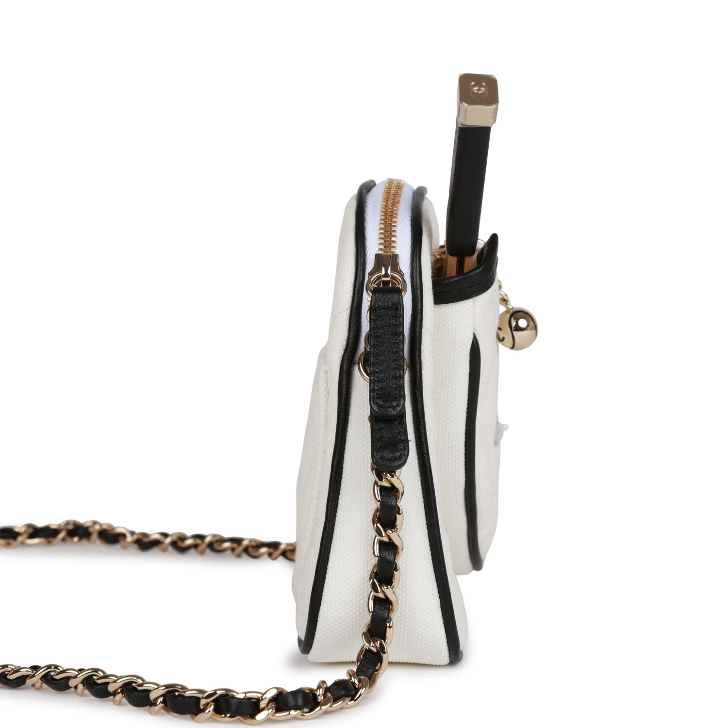 "Monte-Carlo" Mini Crossbody Tennis Bag White Canvas Light Gold Hardware