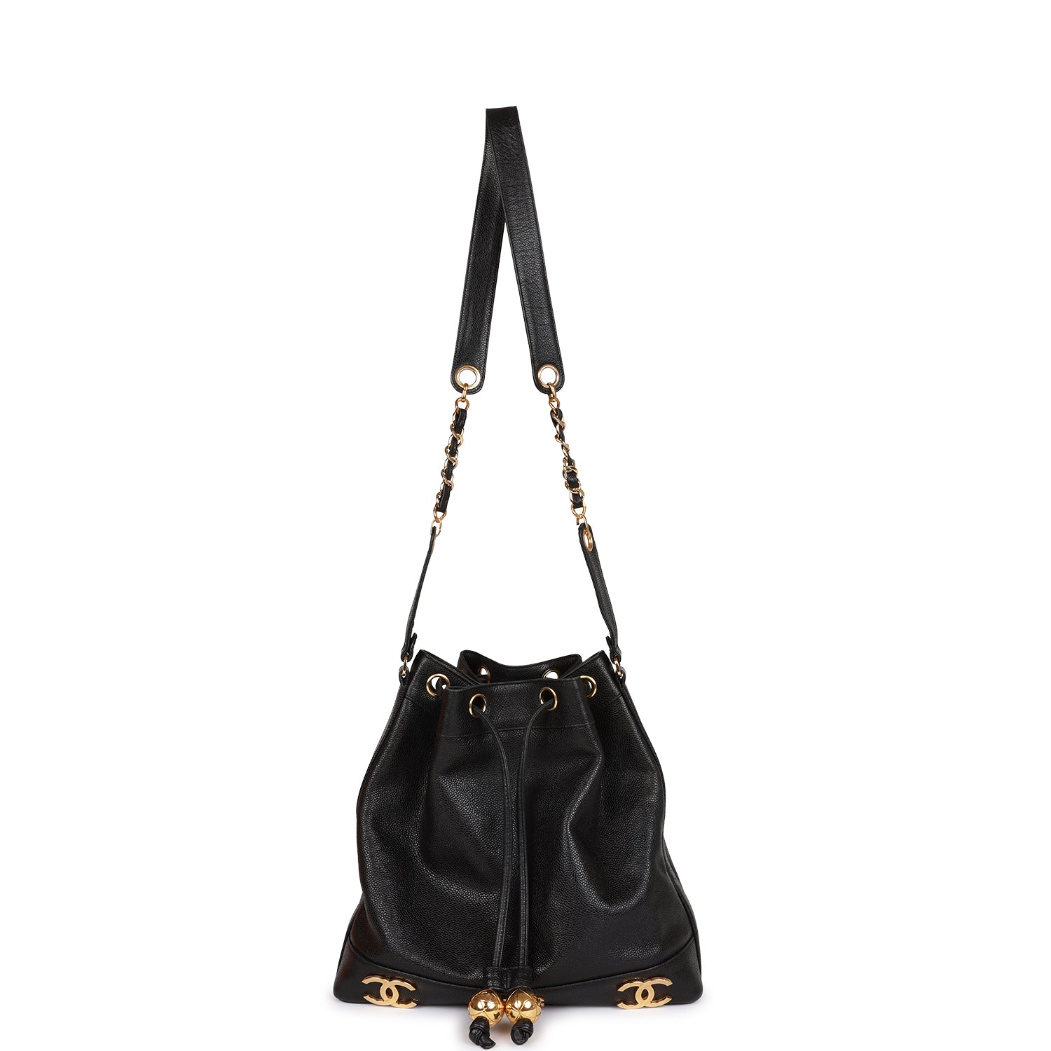 CC Bucket Bag Black Caviar Gold Hardware