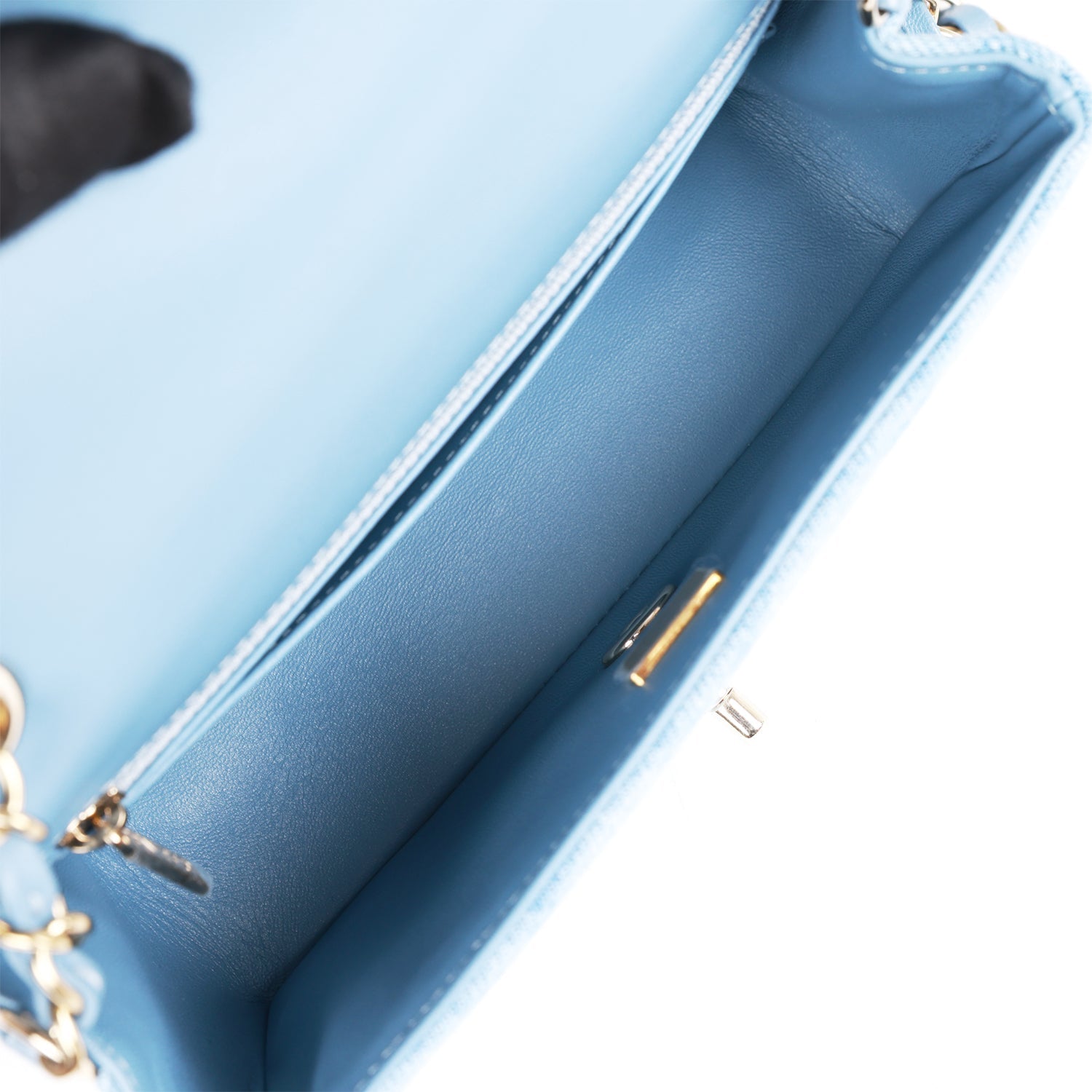 Blue Quilted Denim Rectangular Mini Flap Bag Gold Hardware