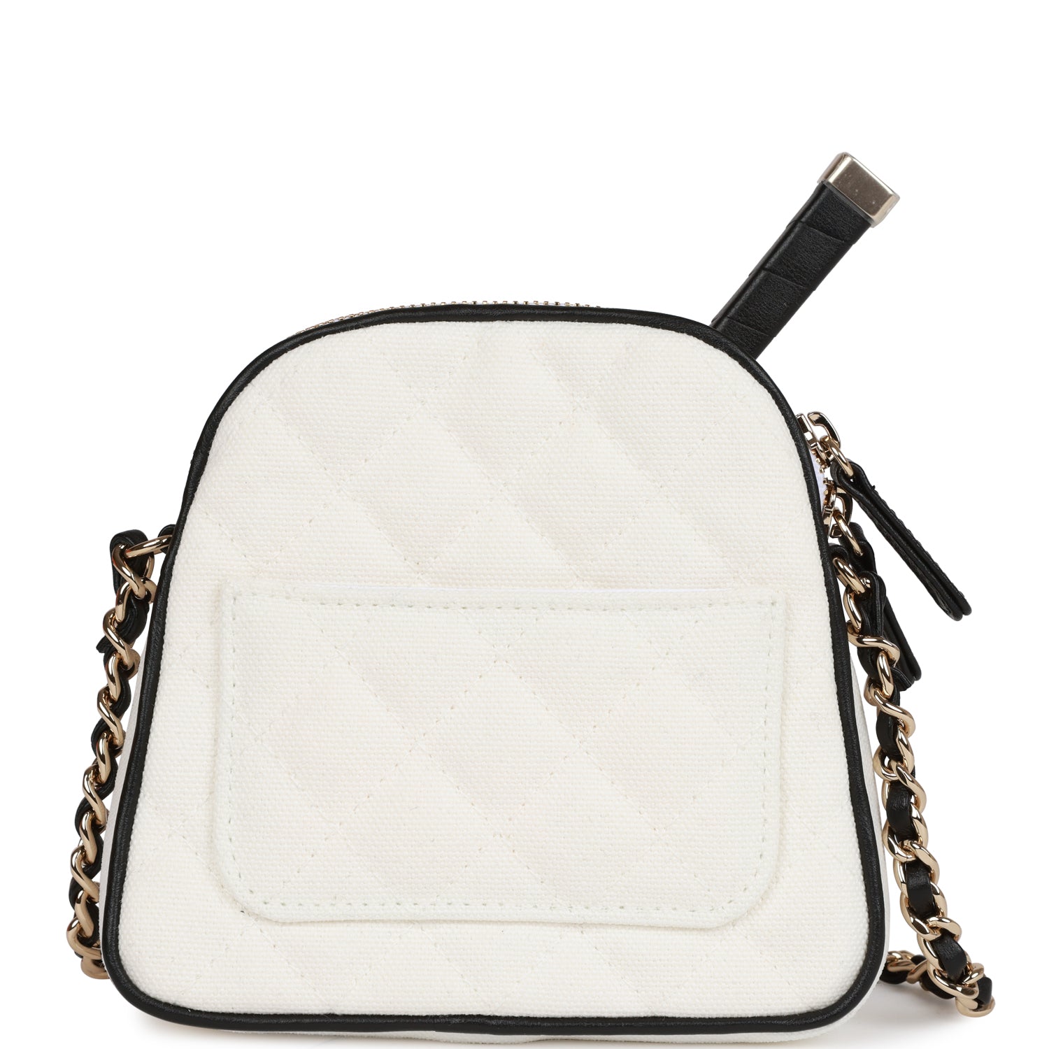 "Monte-Carlo" Mini Crossbody Tennis Bag White Canvas Light Gold Hardware