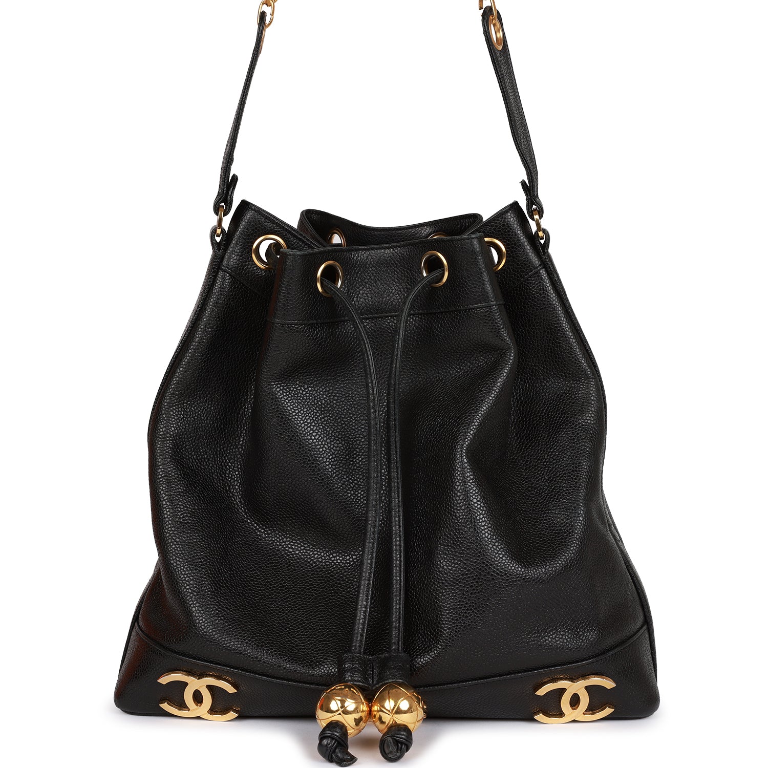 CC Bucket Bag Black Caviar Gold Hardware