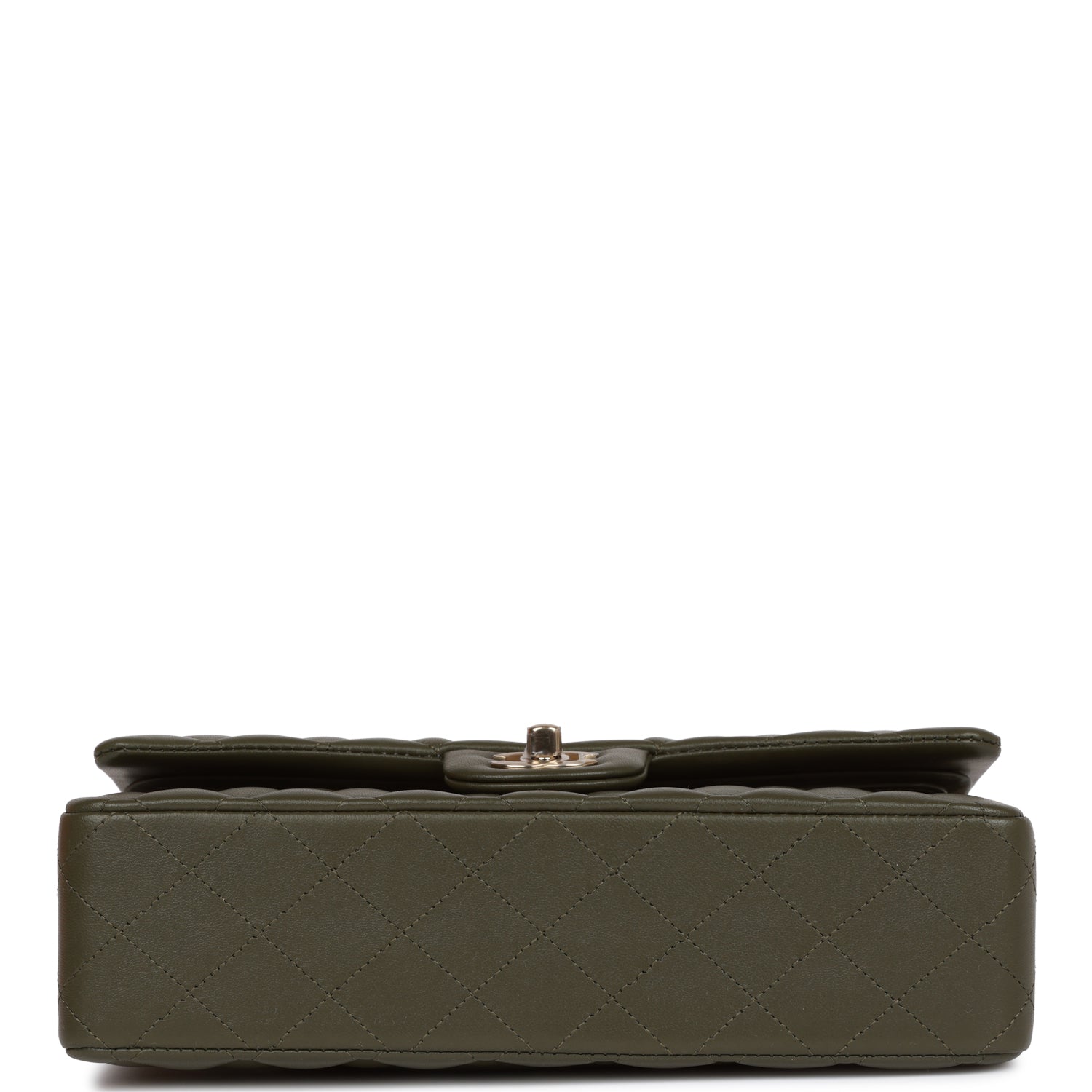 Ch**el Medium Classic Double Flap Bag Olive Calfskin Light Gold Hardware