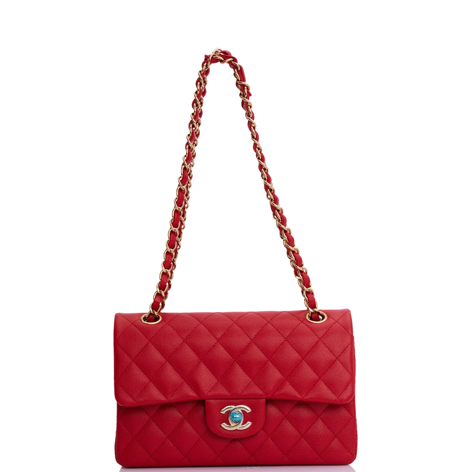 Small Classic Double Flap Red Caviar Light Gold Hardware