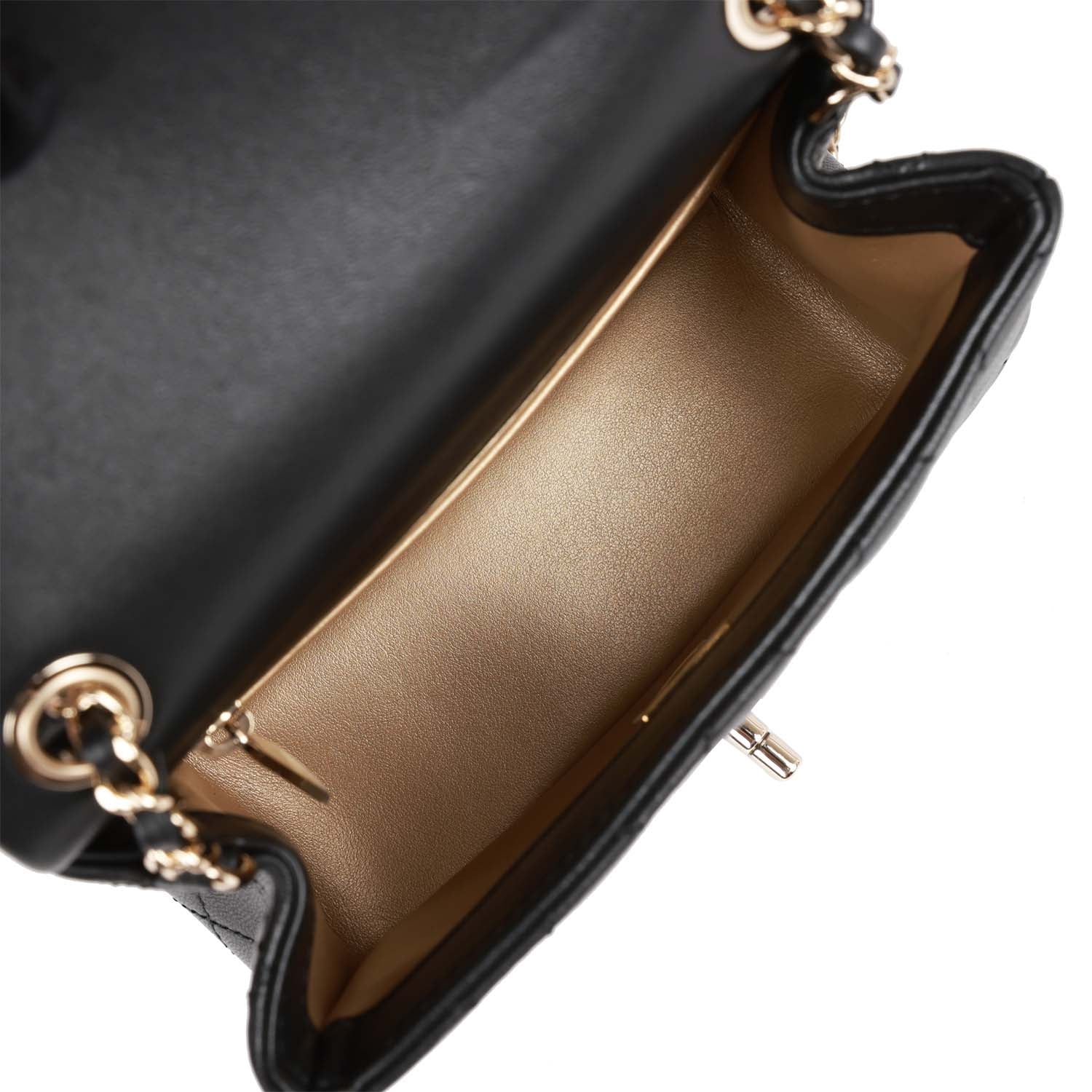 Pearl Crush Mini Square Flap Bag Black Lambskin Light Gold Hardware