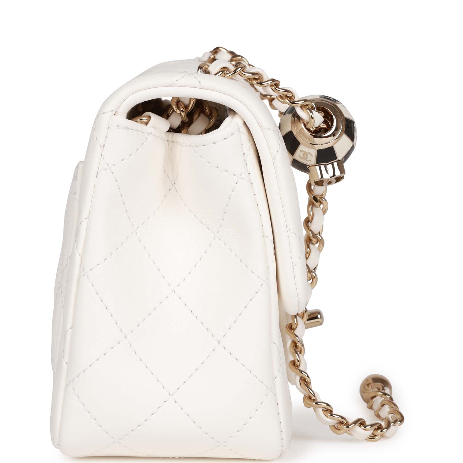 Pearl Crush Mini Square Flap Bag White Lambskin Light Gold Hardware