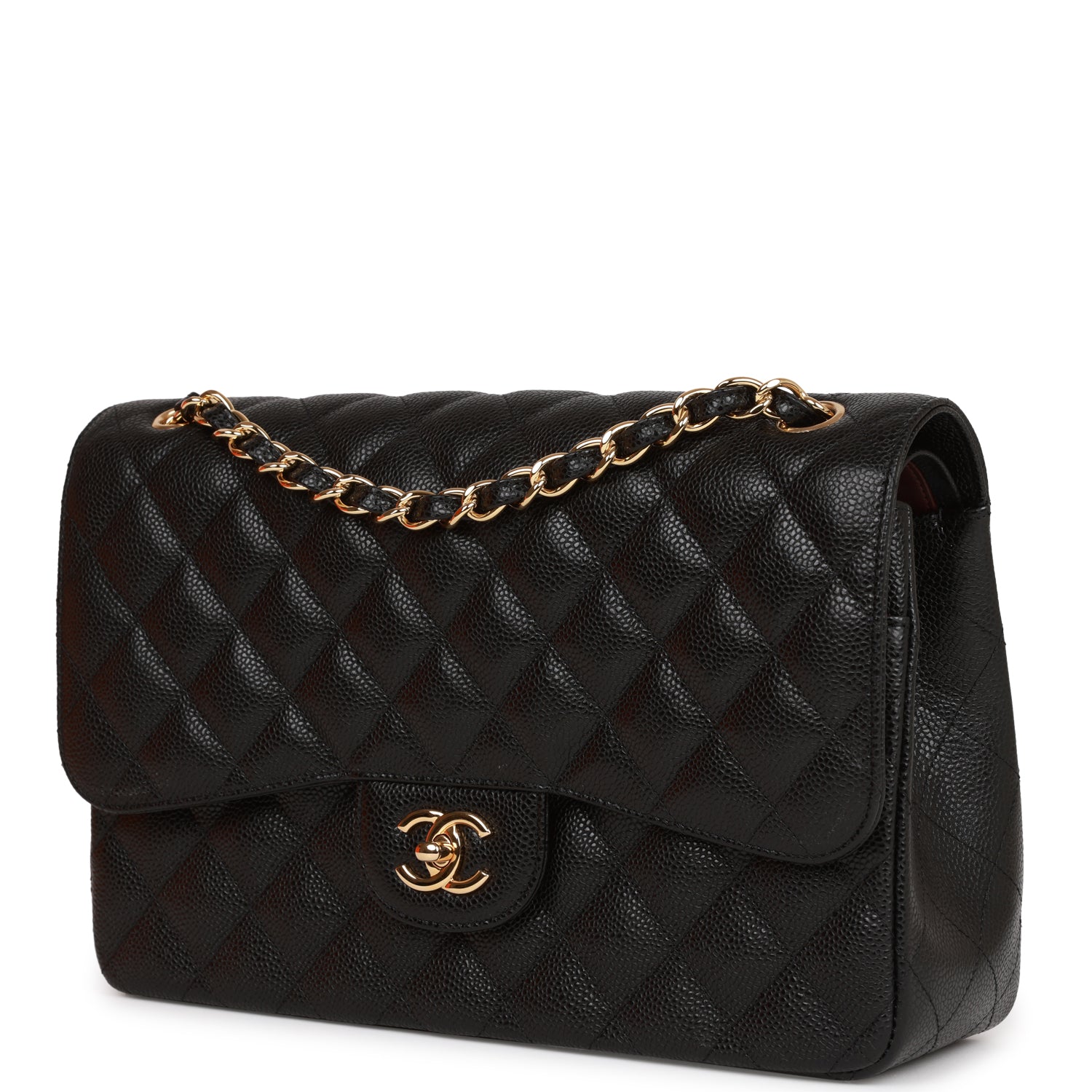 Ch**el Jumbo Classic Double Flap Bag Black Caviar Gold Hardware