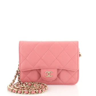 Ch**el Classic Flap Card Holder on Chain Quilted Caviar Mini