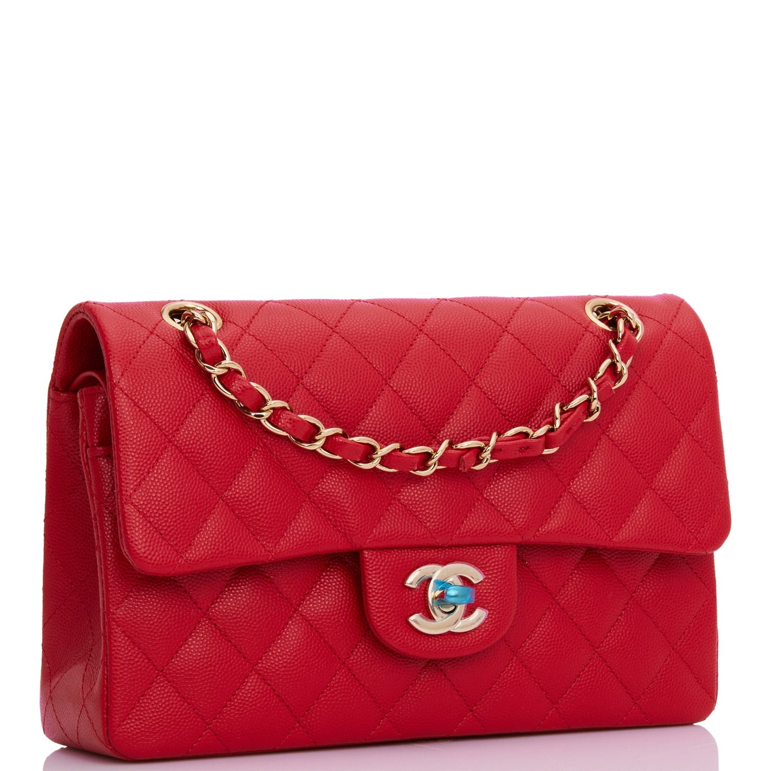 Small Classic Double Flap Red Caviar Light Gold Hardware