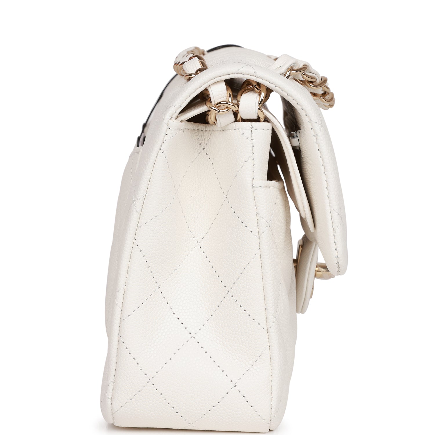 Ch**el Small Classic Double Flap White Caviar Light Gold Hardware