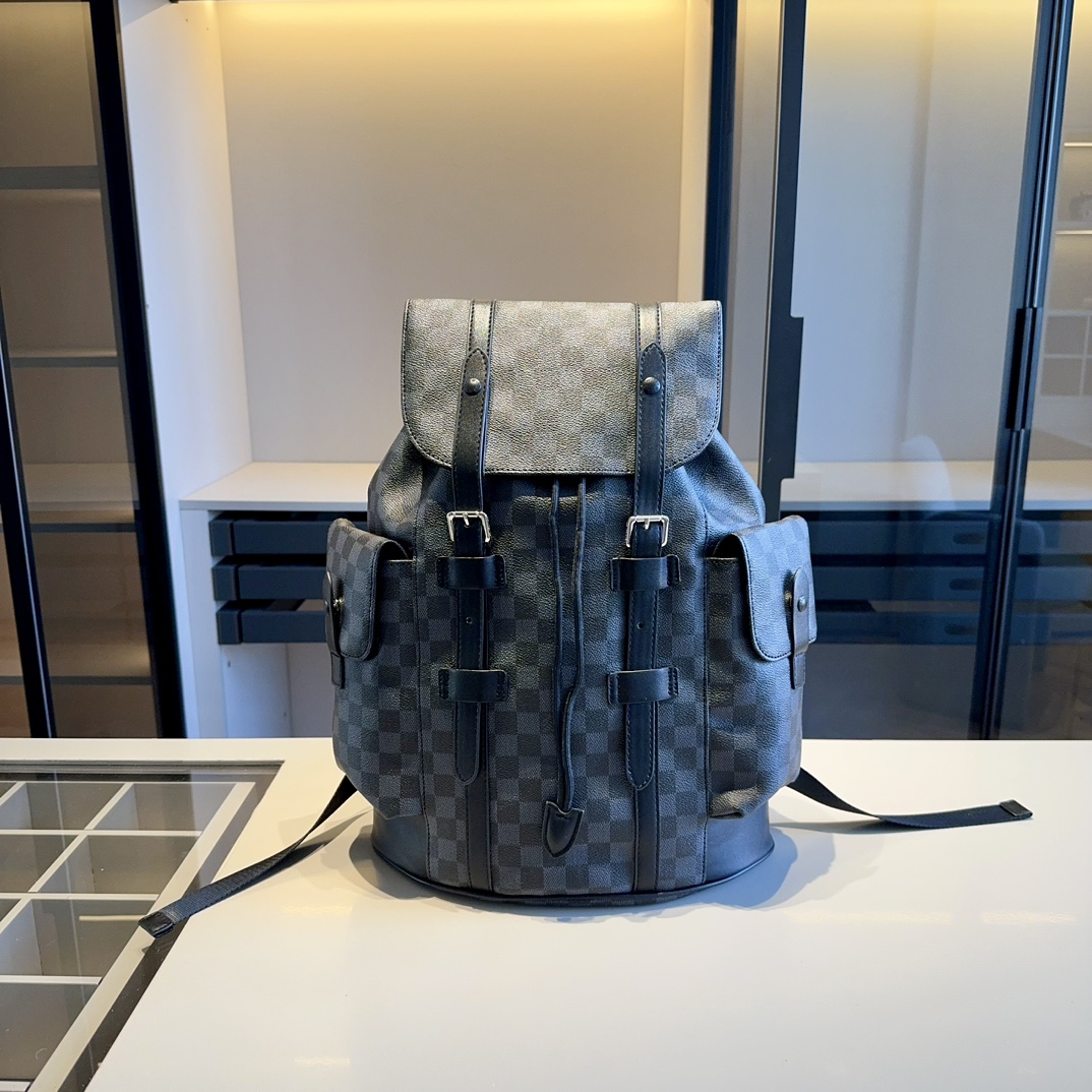 L0vis Vvtt0n REP Check Pattern Runner Backpack Brown Shoulder Straps