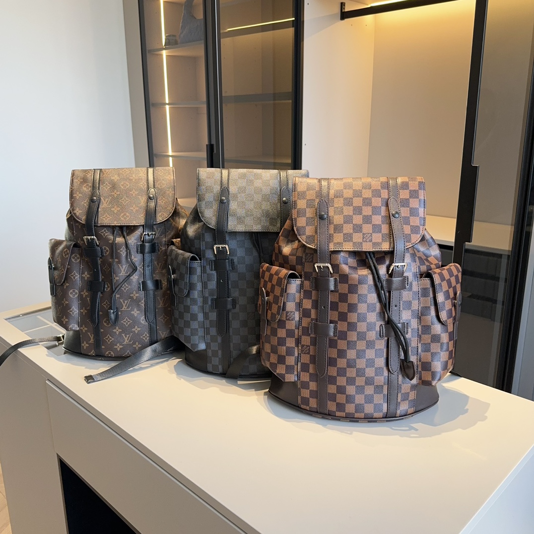 L0vis Vvtt0n REP Check Pattern Runner Backpack Brown Shoulder Straps