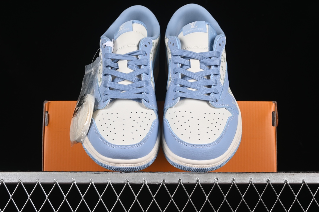 Travis Scott x Fragment Design x Air Jordan 1 Low OG SP printed university blue low-top cultural casual sneakers