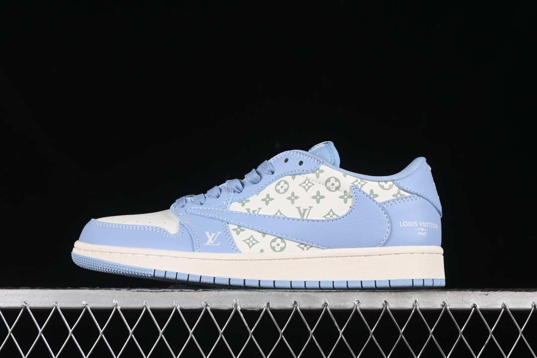 Travis Scott x Fragment Design x Air Jordan 1 Low OG SP printed university blue low-top cultural casual sneakers