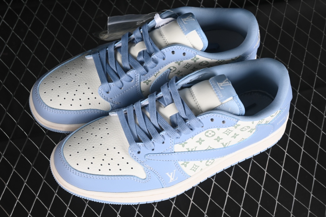 Travis Scott x Fragment Design x Air Jordan 1 Low OG SP printed university blue low-top cultural casual sneakers