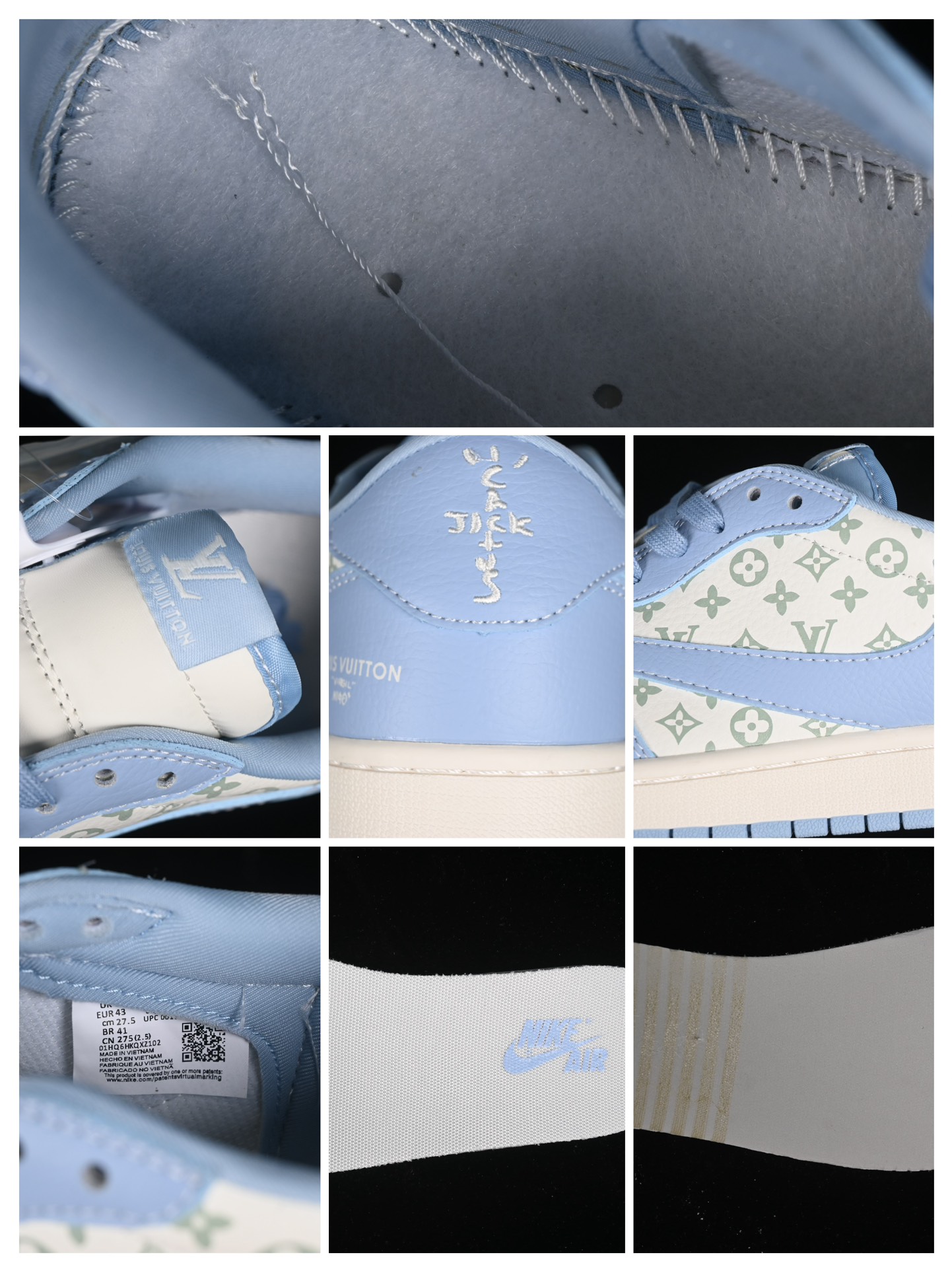 Travis Scott x Fragment Design x Air Jordan 1 Low OG SP printed university blue low-top cultural casual sneakers