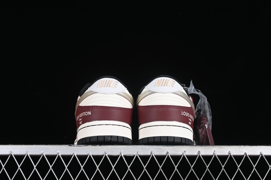 L0vis Vvtt0n x Nike Dunk Low joint custom-burgundy silver hook SB low-top casual sneakers