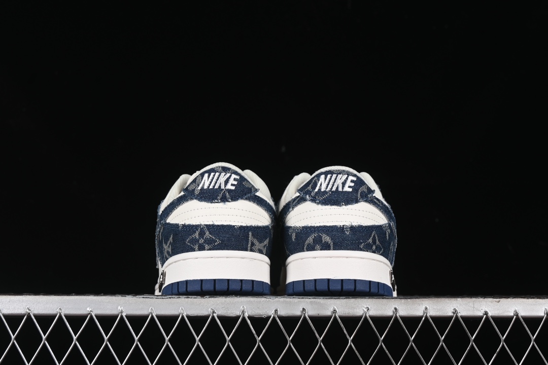 Nike SB Dunk Low LV co-branded - navy blue denim, off-white and blue swoosh Anniversary high-end customized low-top casual sneakers replica