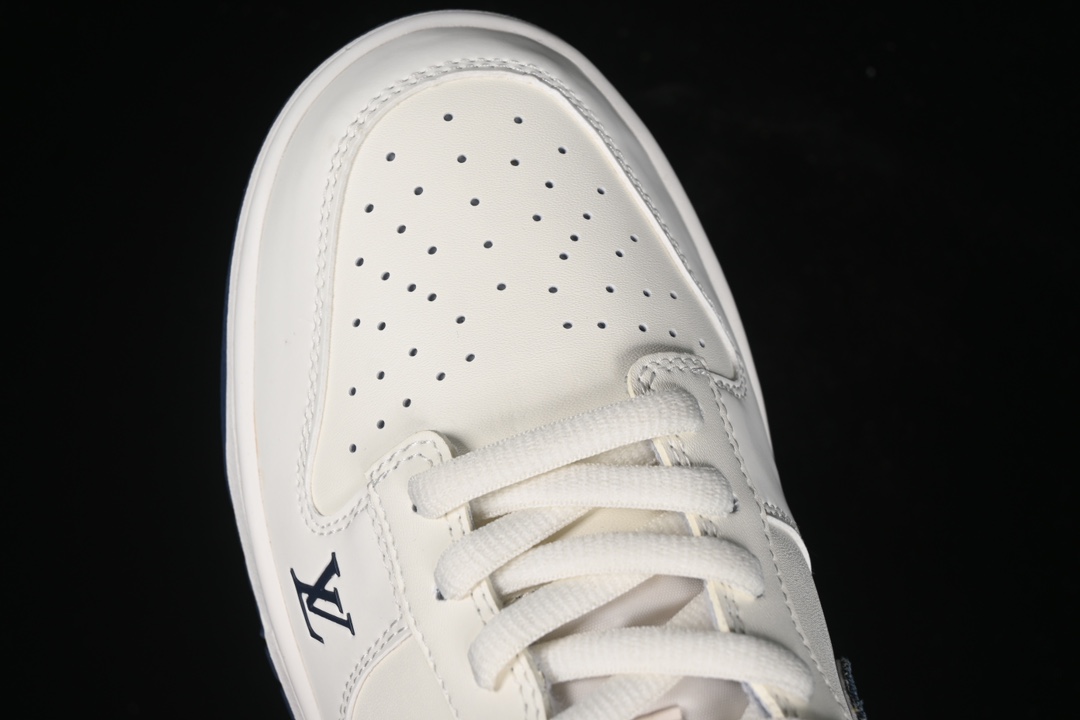 Nike SB Dunk Low LV co-branded - navy blue denim, off-white and blue swoosh Anniversary high-end customized low-top casual sneakers replica