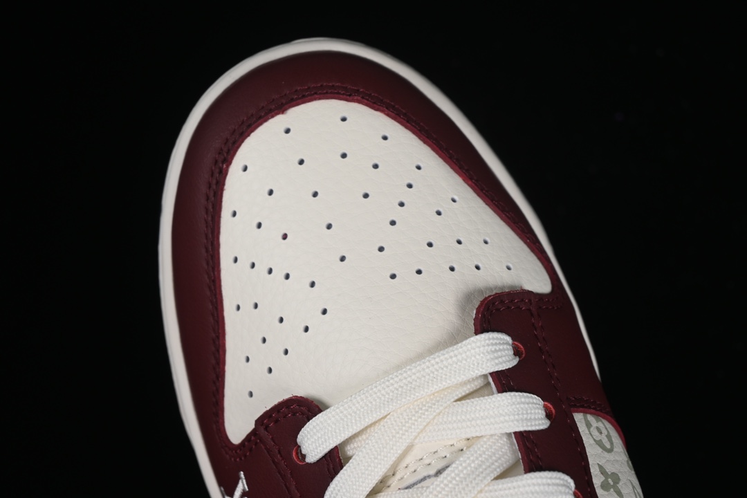 L0vis Vvtt0n x Nike Dunk Low joint custom-burgundy silver hook SB low-top casual sneakers