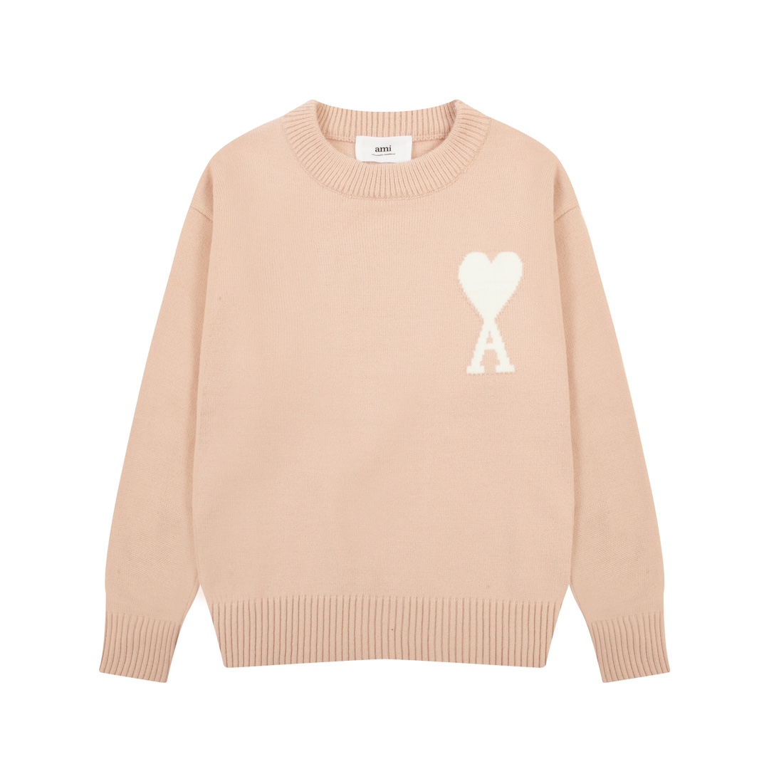 AMI Paris 2024 Autumn and Winter New Collection: Big Heart Alpaca Blend Soft Waxy Knitted Round Neck Cloud Sweater (Oversize Unisex Style)