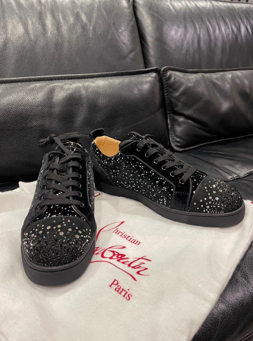 Chr1st1an Louboutin Crystal - Embellished Velvet Sneakers Reps