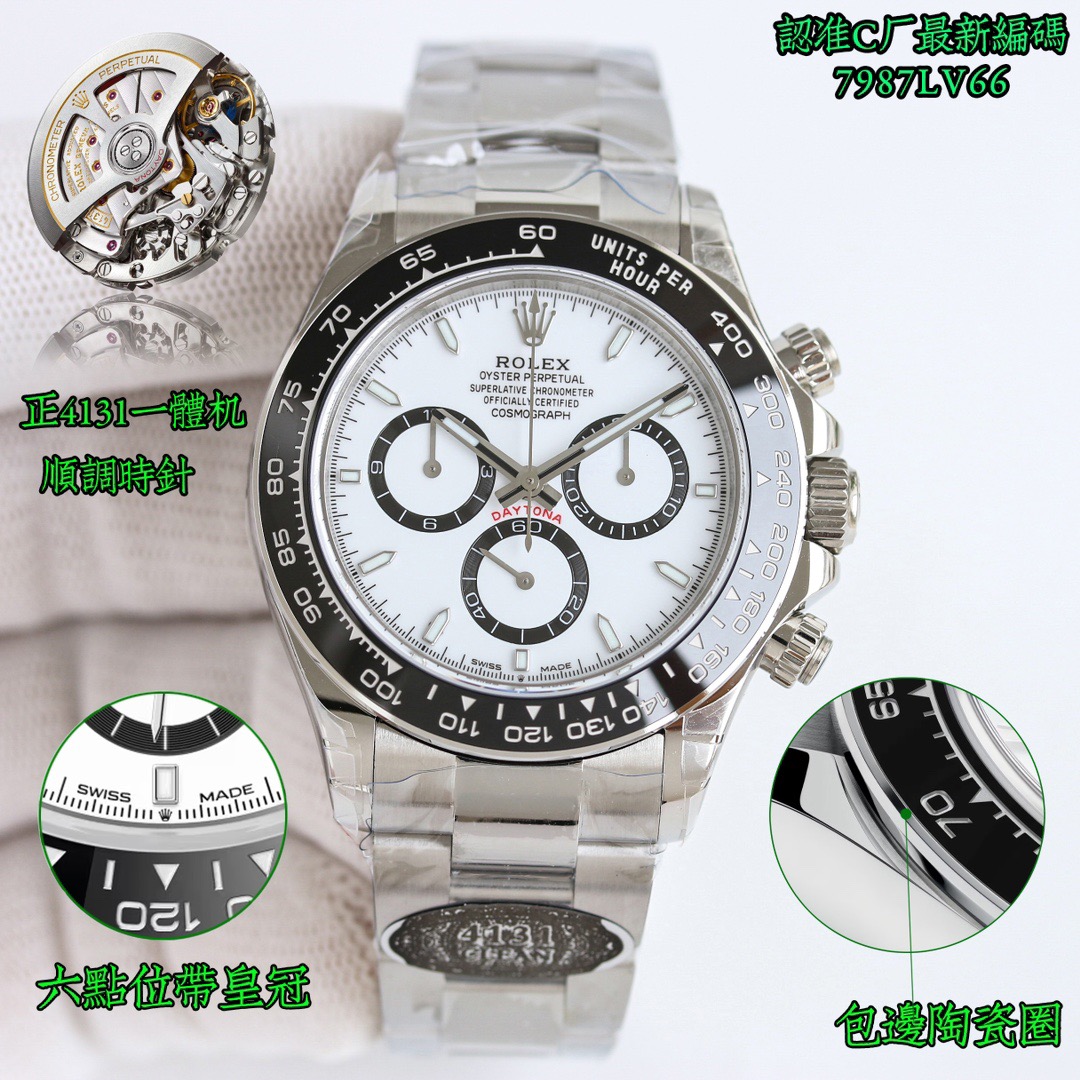 R01ex Stainless Steel Ceramic Chronograph Watch – White Dial / Black Bezel